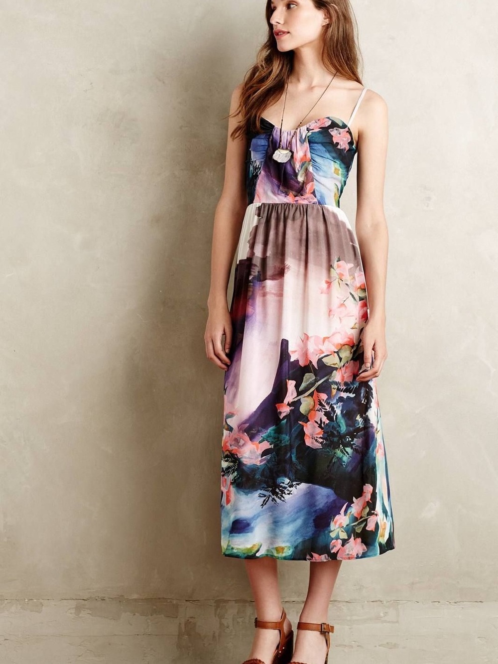 Corey Lynn Carter Floral Midi Dress - Pink & Blue size 0 strapless lined